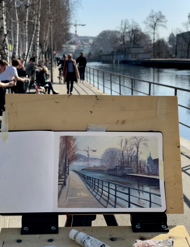 Flussbad Letten – Gouache on Paper, 20x15cm, 2021