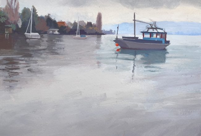 Buoy Boat Lake Zurich – Gouache on Paper, 15x20cm, 2021