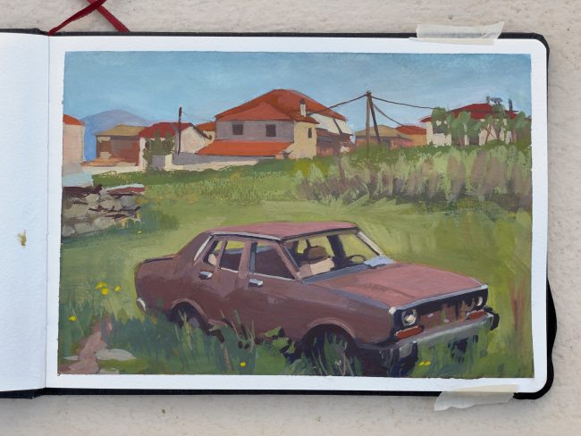 Rusty Car – Gouache on Paper, 20x15cm, 2021