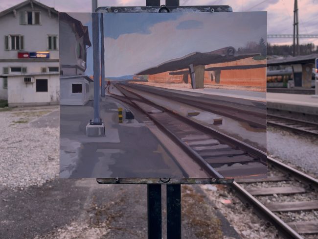 Bahnhof Grüze – Oil on Panel, 30×21.5cm, 2021