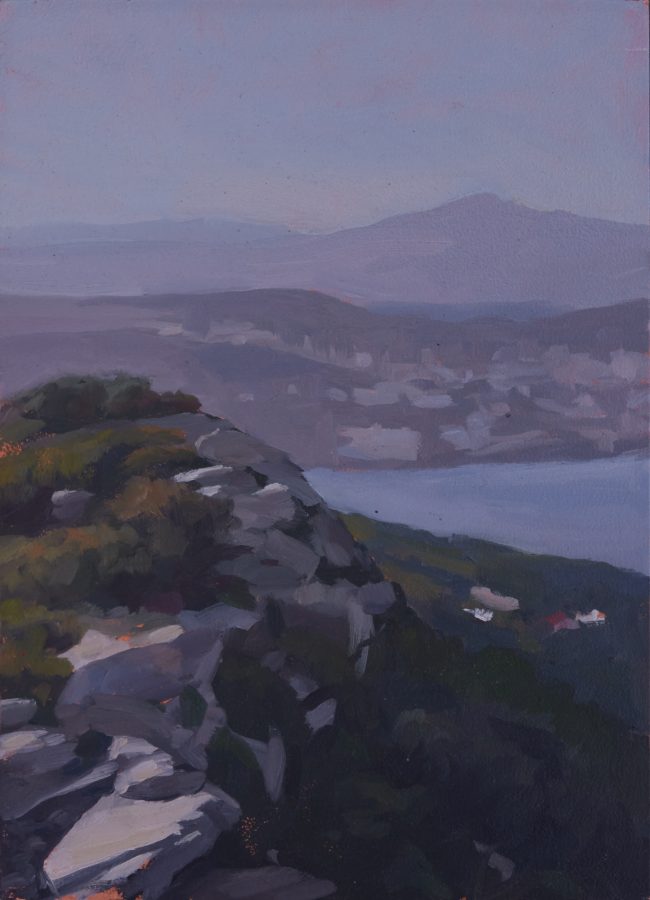View from Mount Perate on Artemdia – Oil on Panel, 18x25cm, 2022