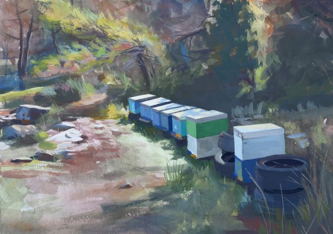 Bee Hives – Gouache on Paper, 29x21cm, 2022