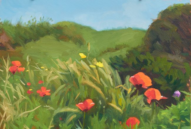 Poppies on Kleidia Beach – Oil on Panel, 25x18cm, 2022