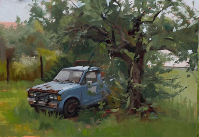 Rusty old Datsun – Oil on Panel, 30×21.5cm, 2022