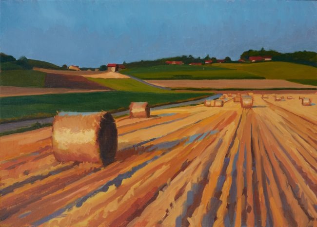 Strohballen bei Wilen – Oil on Panel, 30×21.5cm, 2023